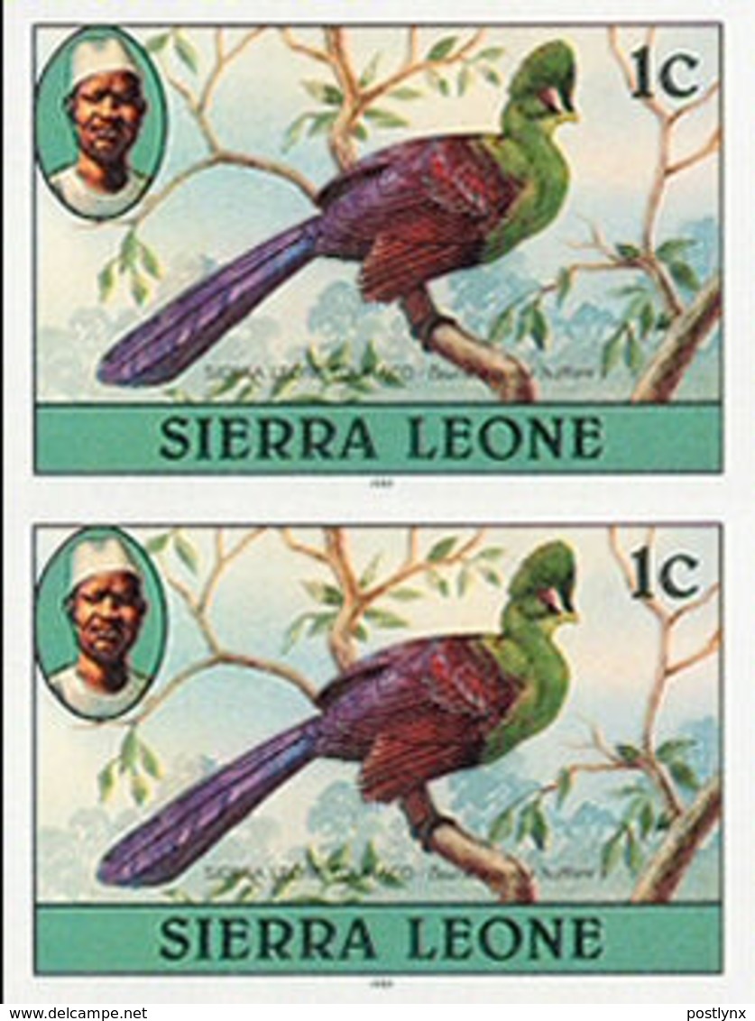 SIERRA LEONE 1980 Turaco Birds 1c Impr.1981 Wmk CA IMPERF.PAIR - Cuco, Cuclillos