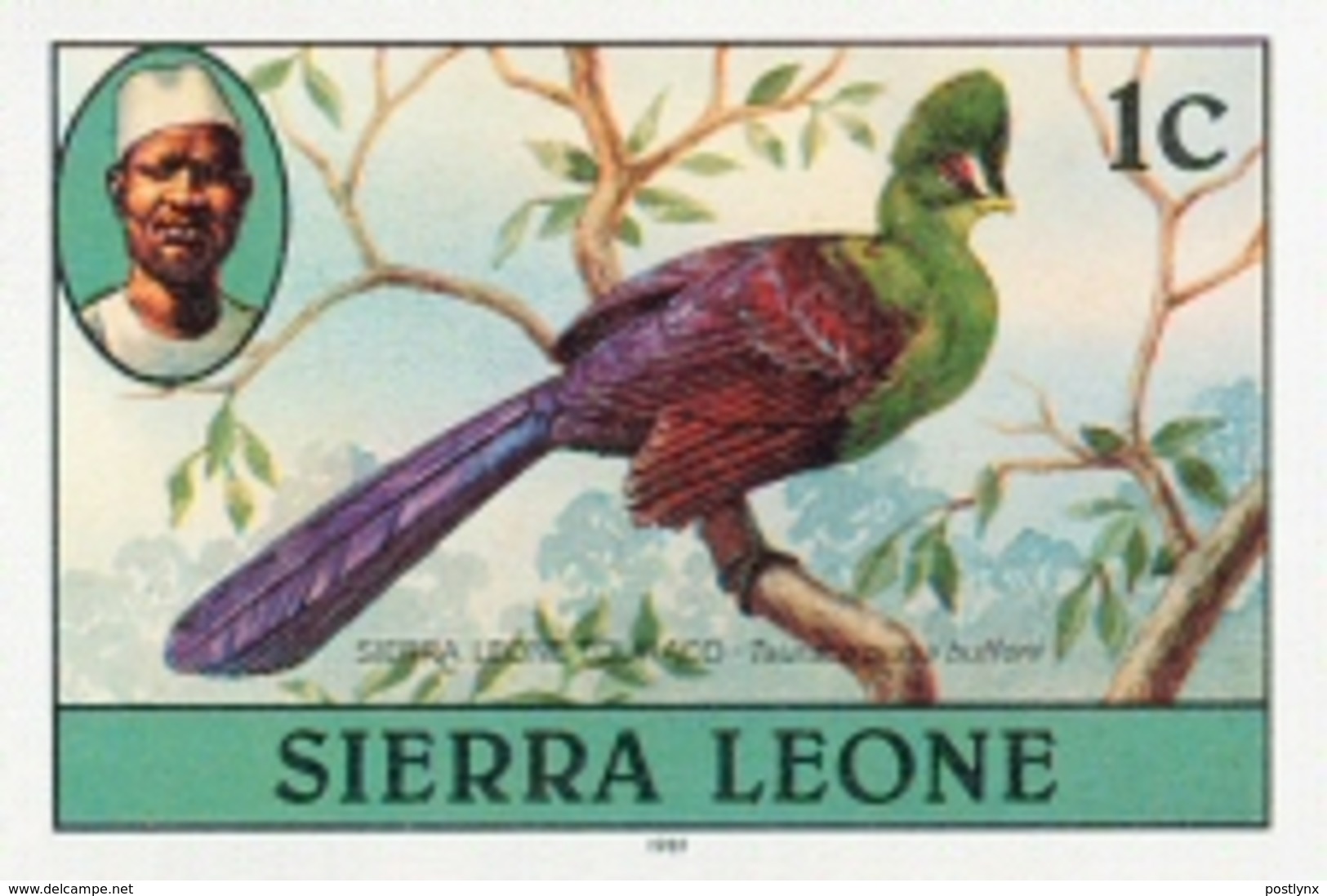 SIERRA LEONE 1980 Birds Turaco 1c Imp.1983 No Wmk IMPERF. - Sierra Leone (1961-...)