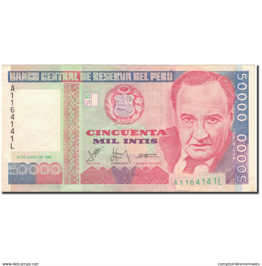 Billet, Pérou, 50,000 Intis, 1988-06-28, KM:142, TTB+ - Perù