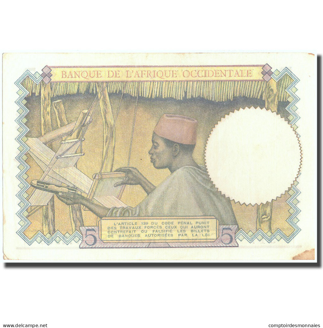 Billet, French West Africa, 5 Francs, 1937, 1937-03-15, KM:21, SUP - West African States