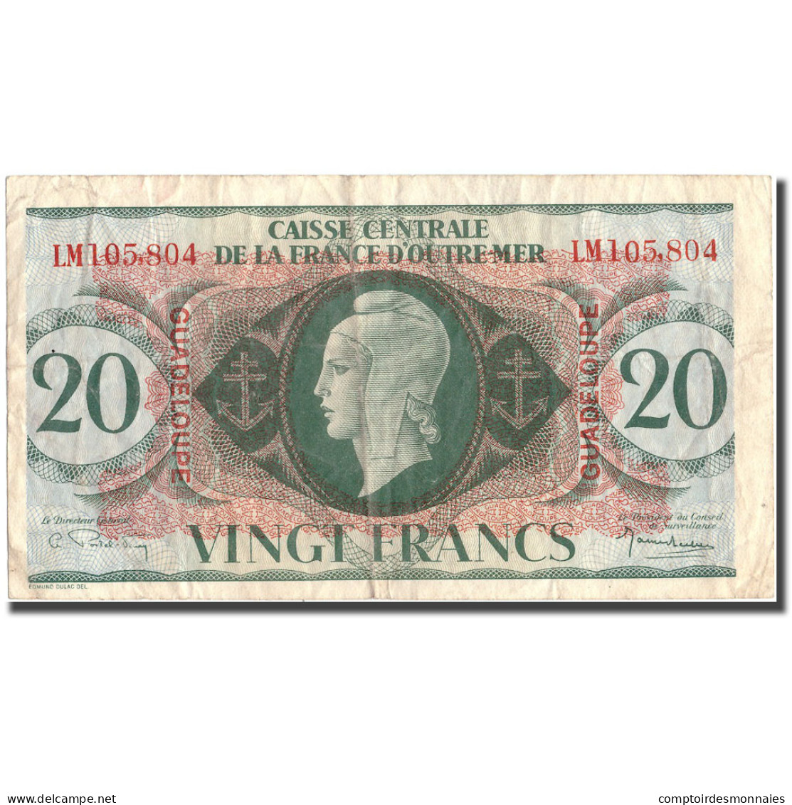 Guadeloupe, 20 Francs, 1944, 1944-02-02, TTB, KM:28a - Autres & Non Classés