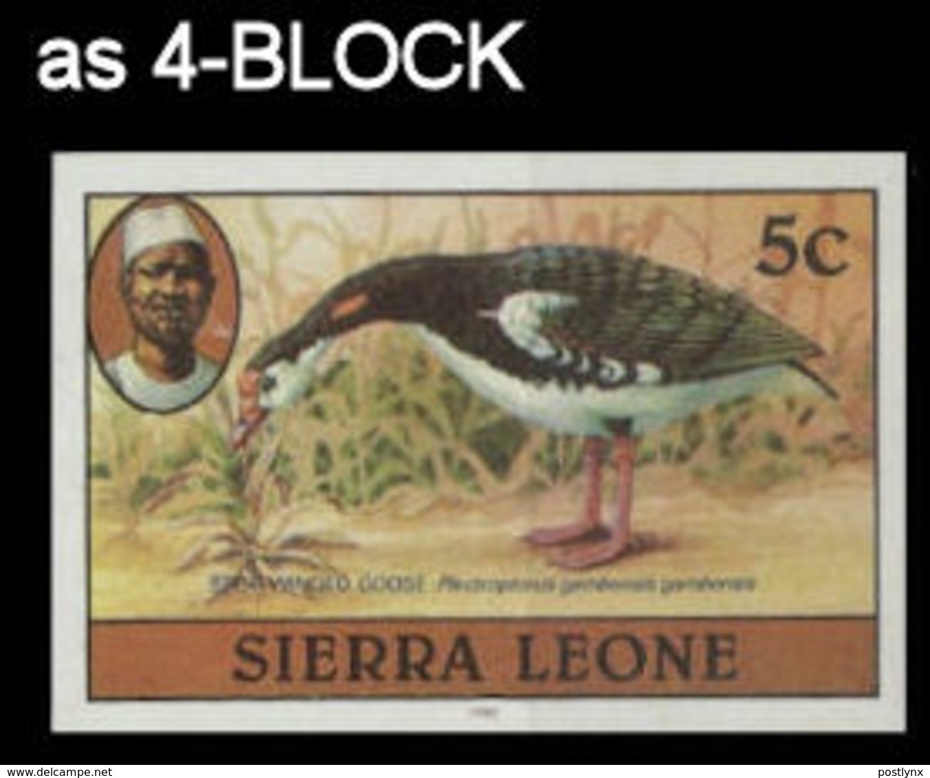 SIERRA LEONE 1980 Birds Goose 5c Imp.1983 No Wmk IMPERF.4-BLOCK - Sierra Leone (1961-...)