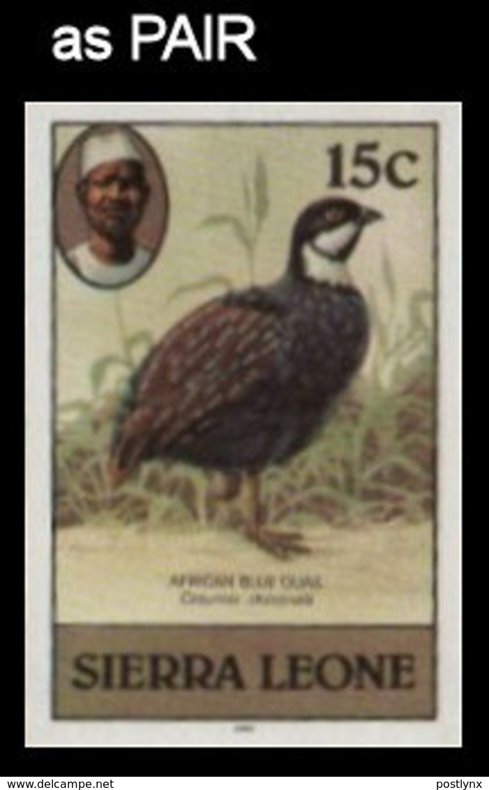 SIERRA LEONE 1980 Birds Green Blue Quail 15c Imp.1983 IMPERF.PAIR - Sierra Leone (1961-...)