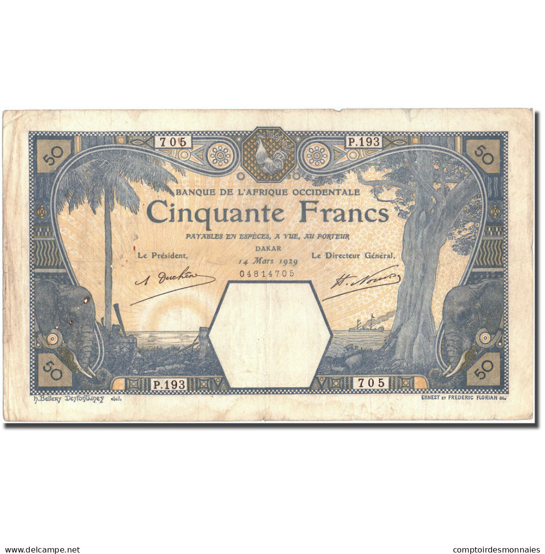 Billet, French West Africa, 50 Francs, 1929, 1929-03-14, KM:9Bc, TTB - West African States