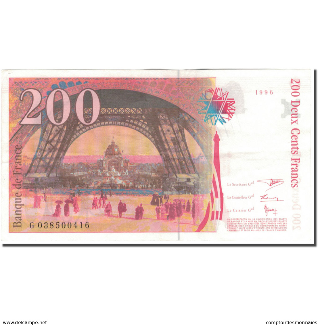 France, 200 Francs, 200 F 1995-1999 ''Eiffel'', 1996, TTB, Fayette:75.3a - 200 F 1995-1999 ''Eiffel''
