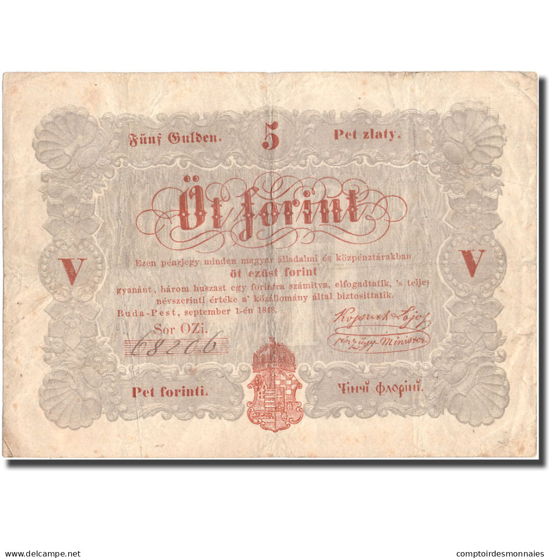 Billet, Hongrie, 5 Forint, 1848, 1848-09-01, KM:S116a, TTB - Hongrie