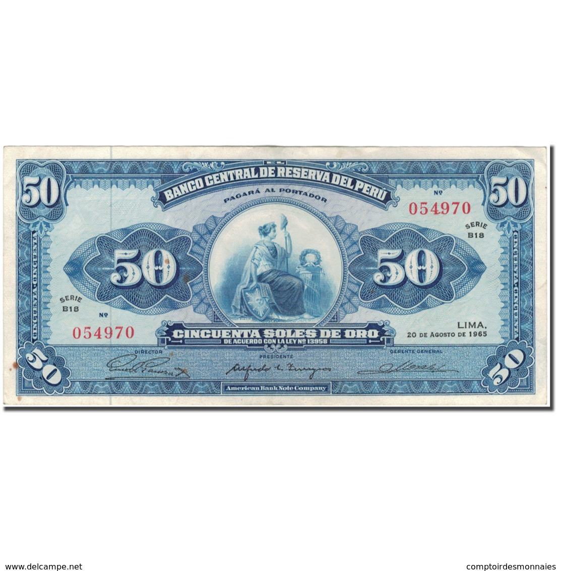 Billet, Pérou, 50 Soles De Oro, 1965-08-20, KM:89a, TTB - Pérou