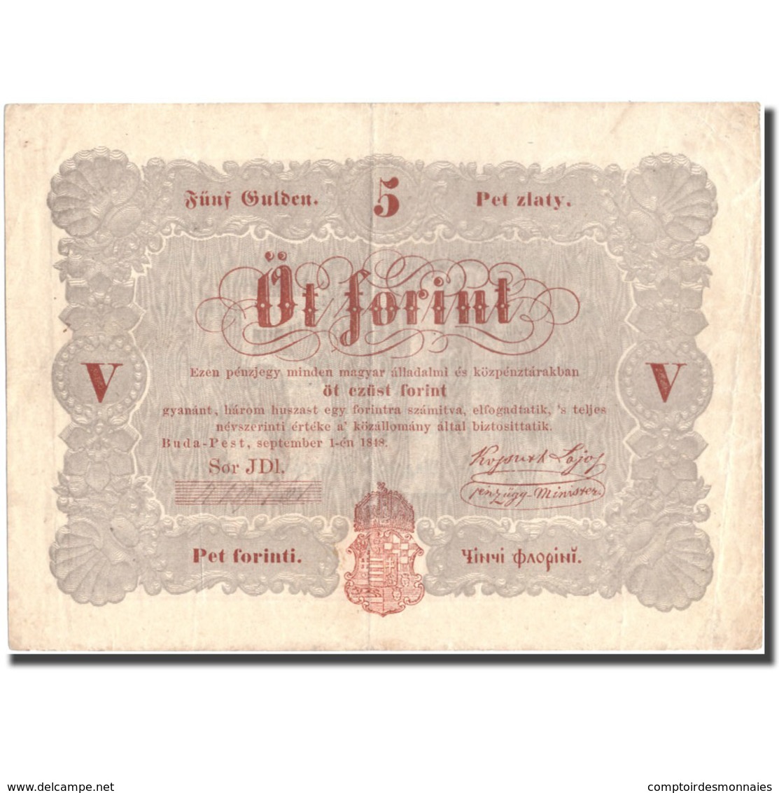 Billet, Hongrie, 5 Forint, 1848, 1848-09-01, KM:S116a, SUP - Hongrie