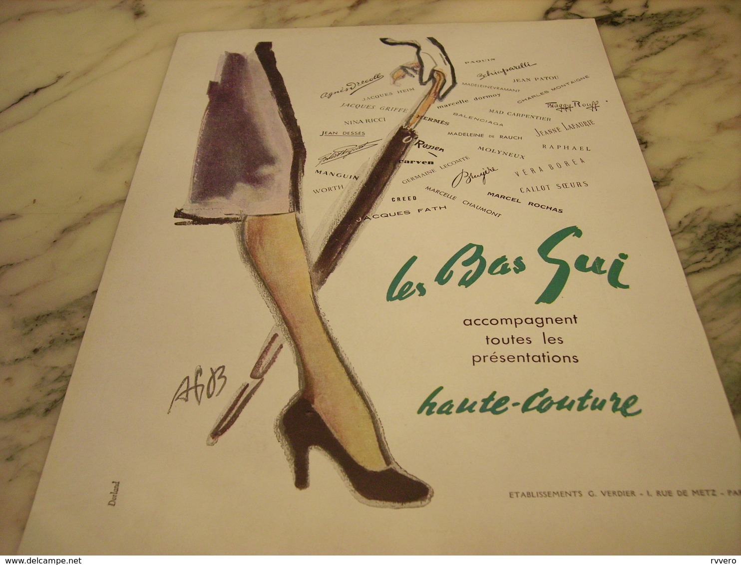 ANCIENNE PUBLICITE HAUTE COUTURE LES BAS GUI 1950 - Manifesti