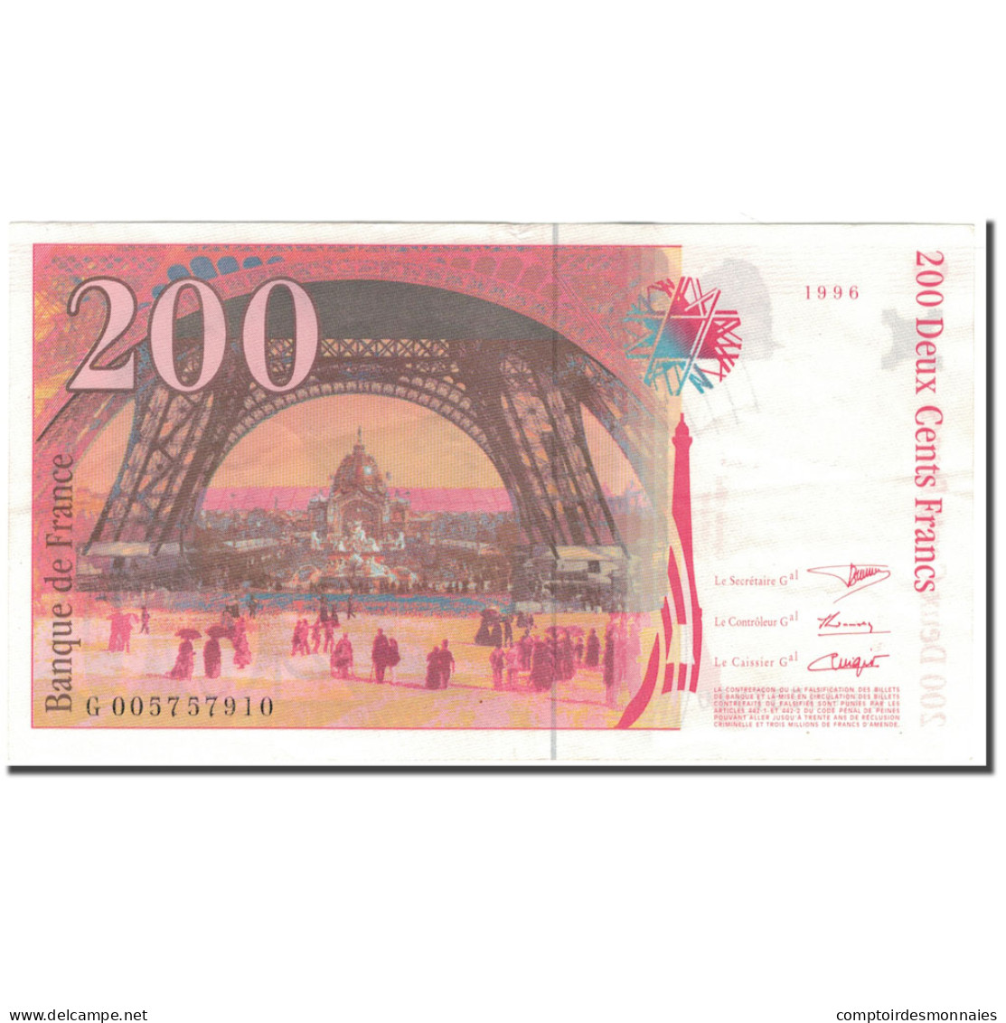 France, 200 Francs, 200 F 1995-1999 ''Eiffel'', 1996, TTB+, Fayette:75.2 - 200 F 1995-1999 ''Eiffel''