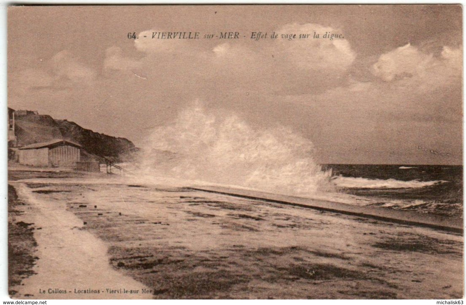 61kg 2031 CPA - VIERVILLE SUR MER - EFFET DE VAGE SUR LA DIGUE - Autres & Non Classés