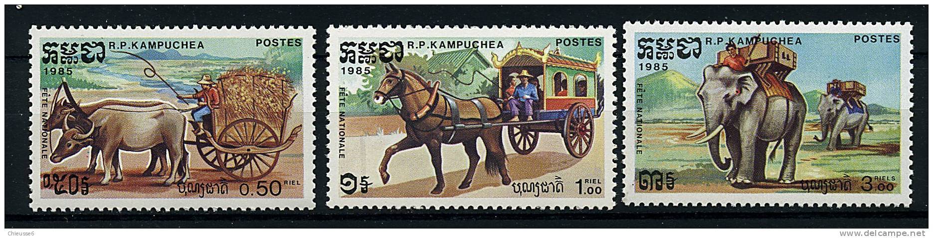 Kampuchea ** N° 519 à 521 - Fête Nationale. Moyens De Transport - Kampuchea