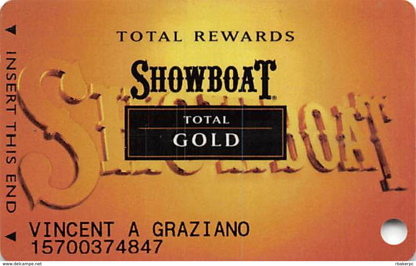 Showboat Casino - Atlantic City NJ - Total Rewards Total Gold Slot Card - Cartes De Casino