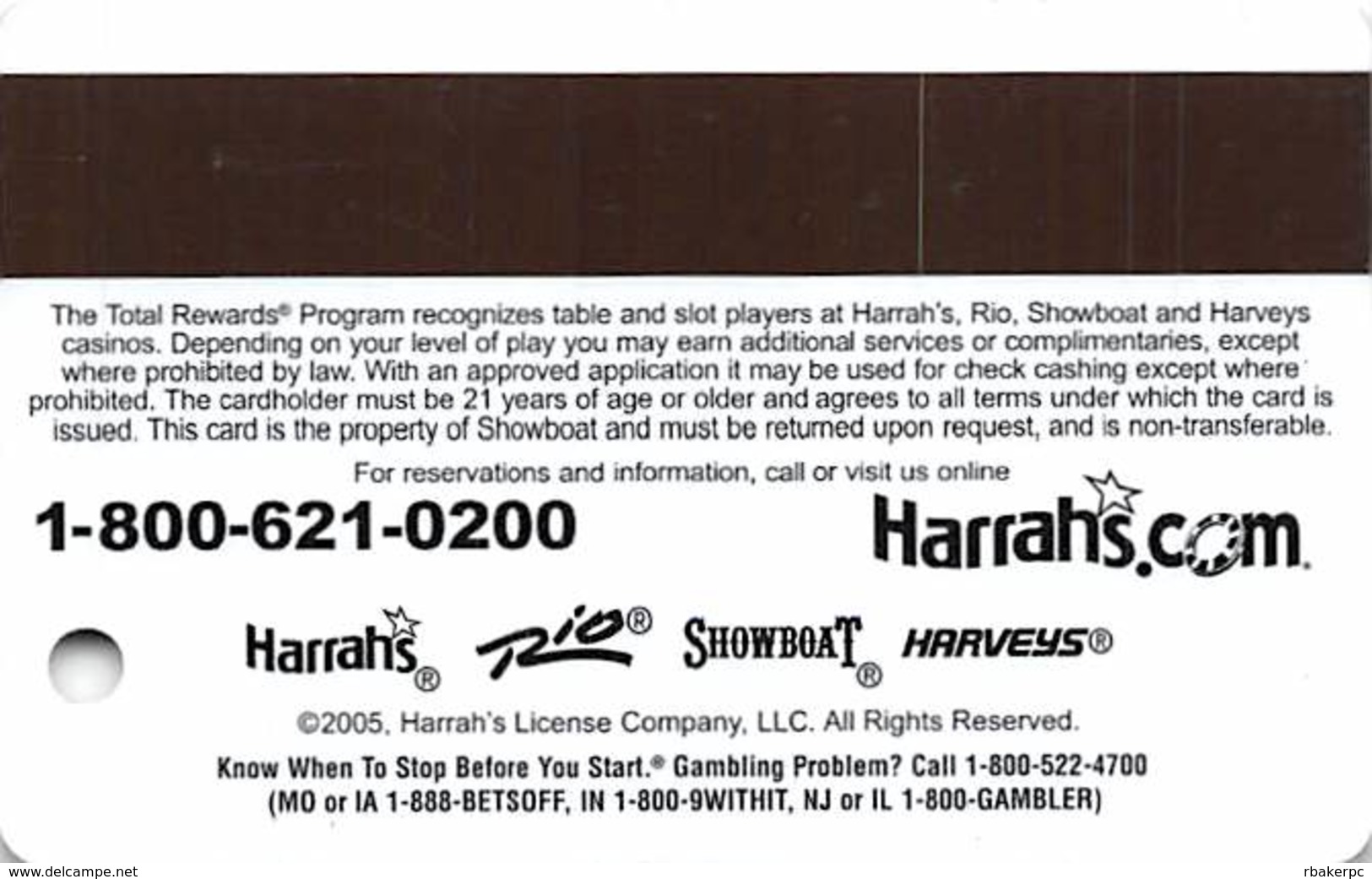 Showboat Casino - Atlantic City NJ - Total Rewards Gold @2005 Slot Card - Casino Cards