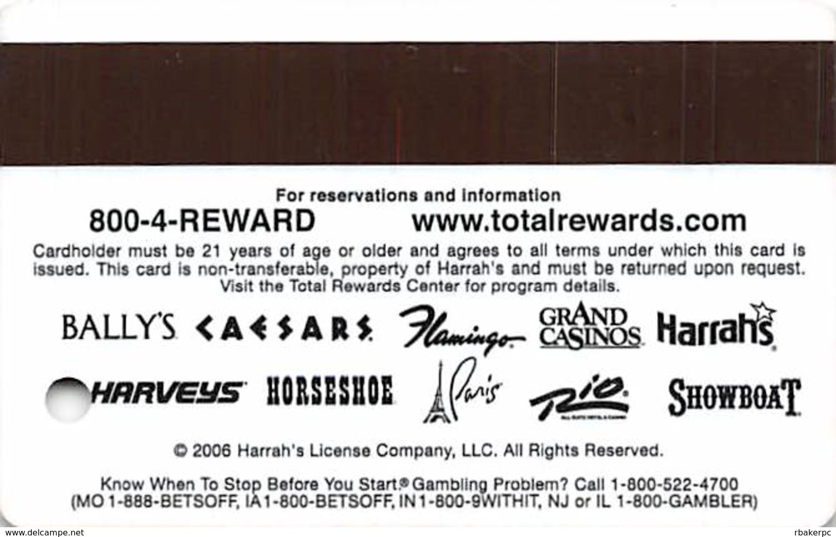 Showboat Casino - Atlantic City NJ - Total Rewards Gold @2006 Slot Card - Casino Cards