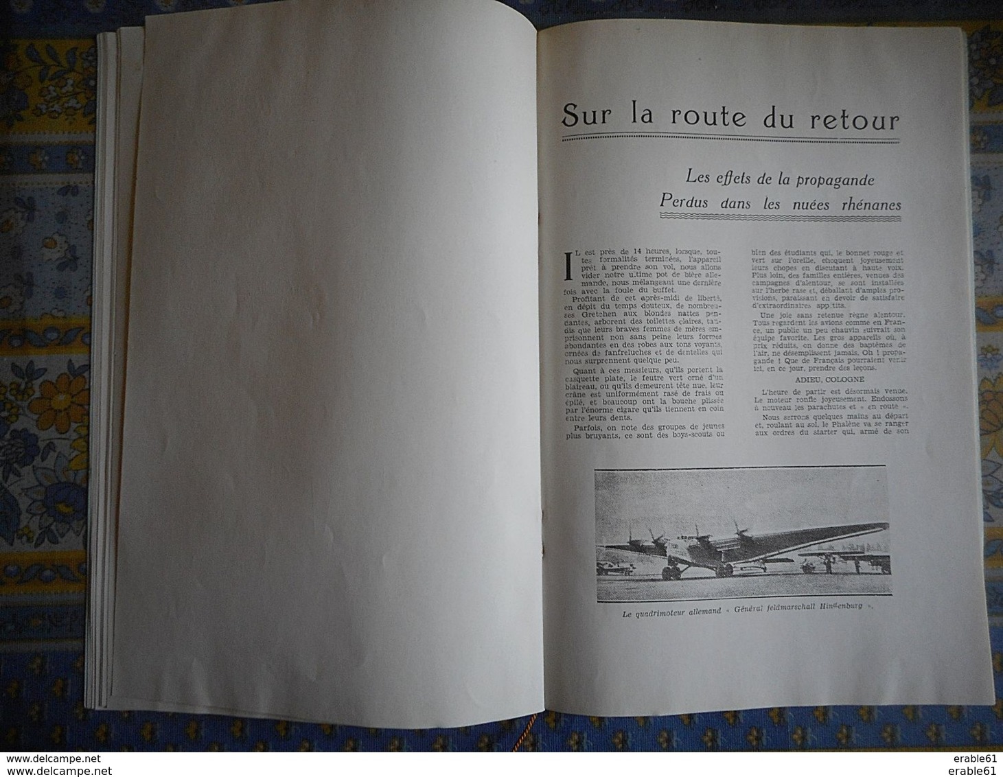 L' AERO CLUB D' AUVERGNE EN RHENANIE Par J DURIN MAI JUIN 1935 Dédicacé à GILBERT SARDIER AULNAT DIJON STRASBOURG DUSSEL