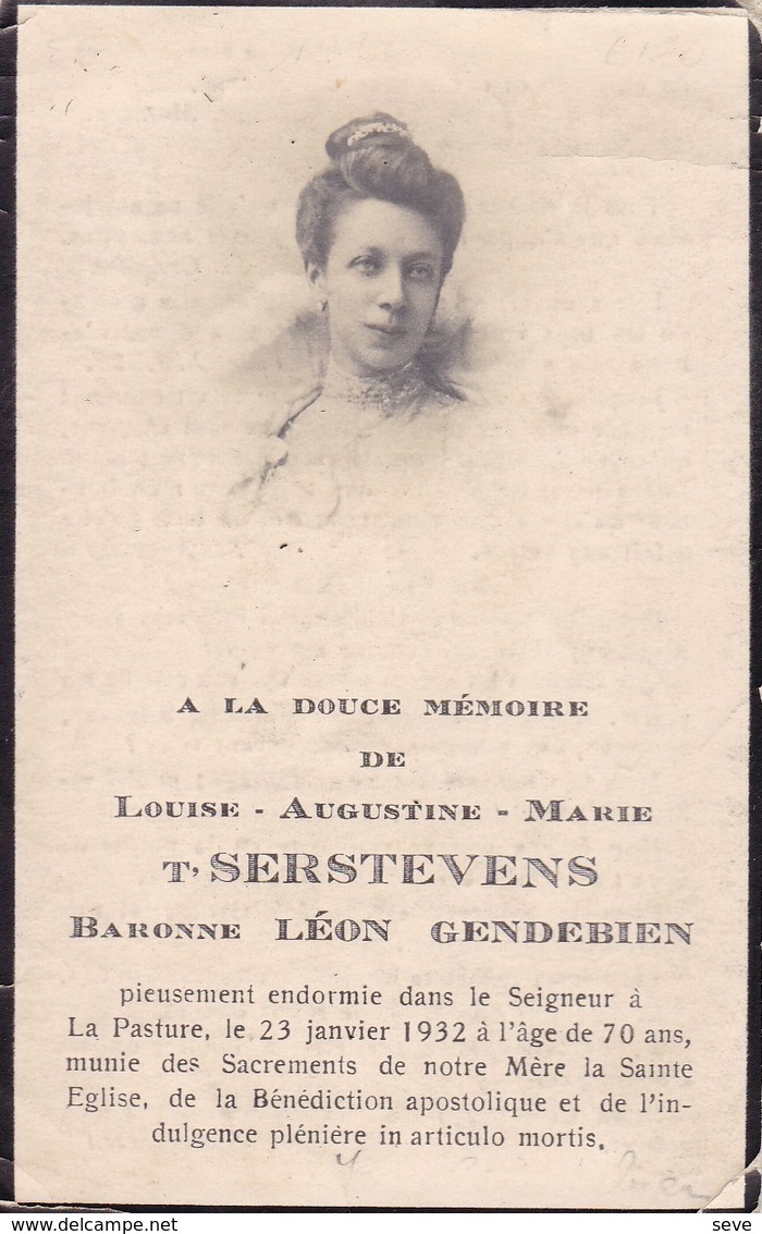 LA PASTURE Louise T'SERSTEVENS Baronne Léon GENDEBIEN 70 Ans 1932 CDV Souvenir Mortuaire - Décès