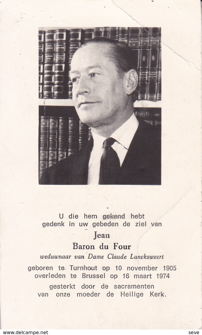 TURNHOUT BRUXELLES Baron Jean Du FOUR 1905-1974 DP Souvenir Mortuaire - Décès