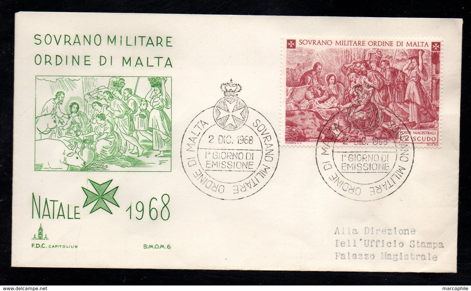 ORDRE SOUVERAIN DE MALTE - SMOM / 1968 NOEL ENVELOPPE FDC (ref LE3106) - Malte (Ordre De)