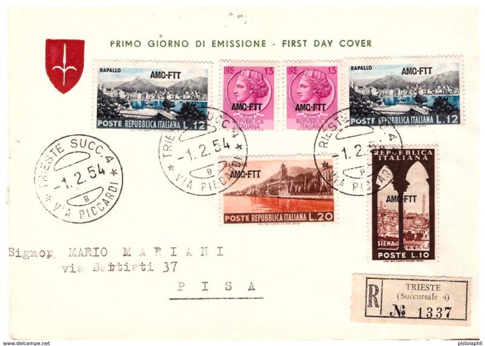 Fdc Velicogna: TURISTICA (1954); Raccomandata - Storia Postale