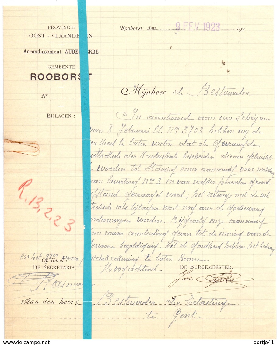 Brief Lettre - Gemeente Rooborst - Roborst - Naar Kadaster 1923 + Brief Met Antwoord - Non Classés