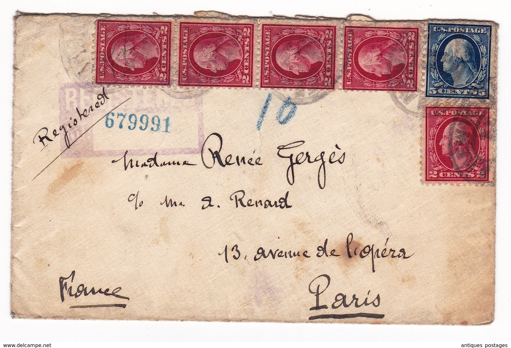 Registered Letter New York USA 1922 Paris France Cachet New York Foreign - Covers & Documents