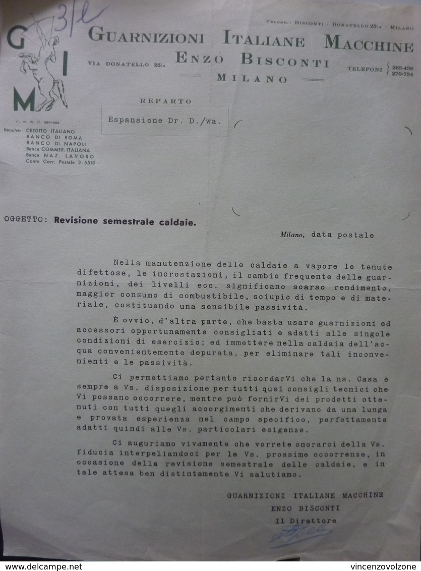 Lettera Commerciale "GUARNIZIONI ITALIANE MACCHINE ENZO BISCOTTI MILANO" - Italie