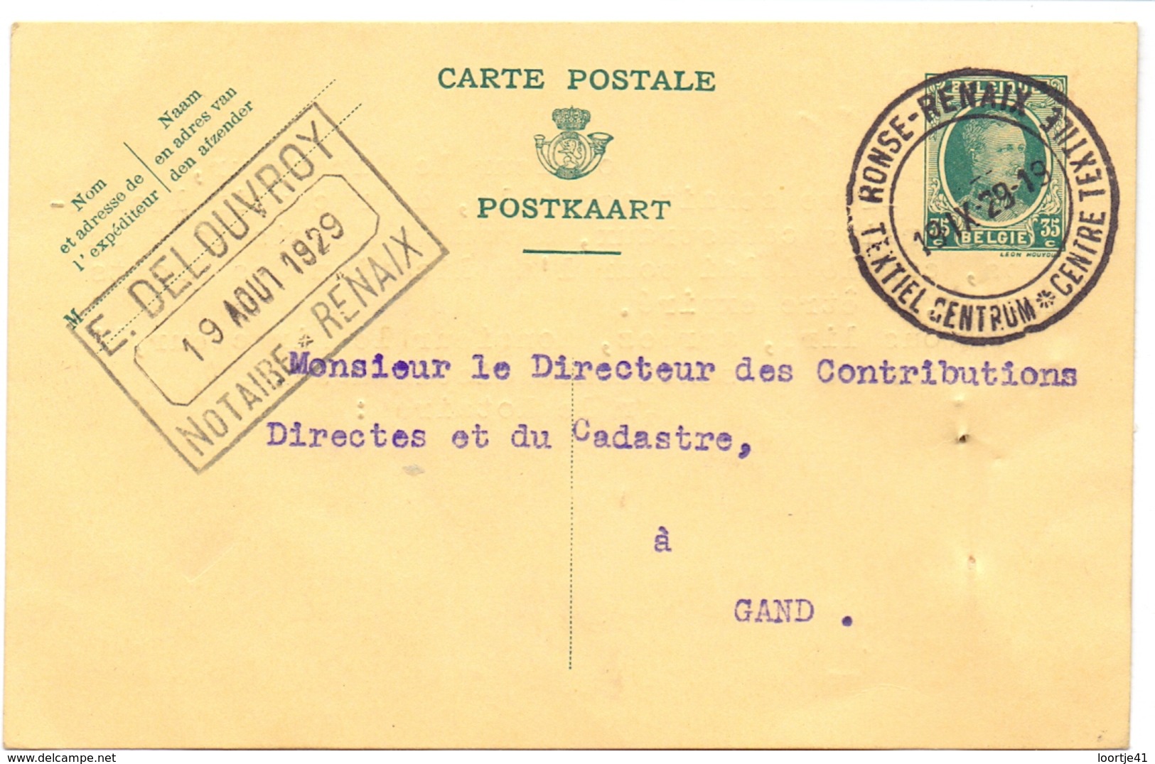 Brief Lettre - Briefkaart Notaris Delouvroy - Renaix Ronse - Naar Kadaster 1929 - Non Classés