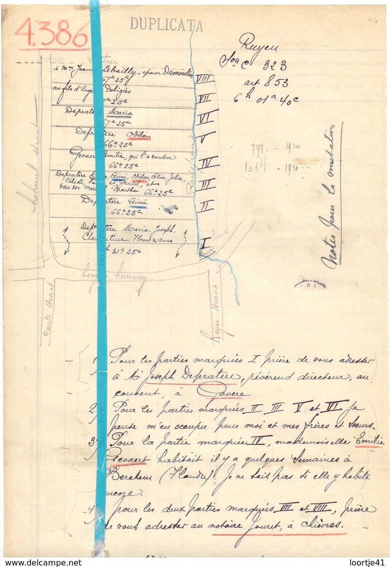 Brief Lettre - Notaire Depratere Renaix Ronse - Naar Kadaster 1924  + - Non Classés