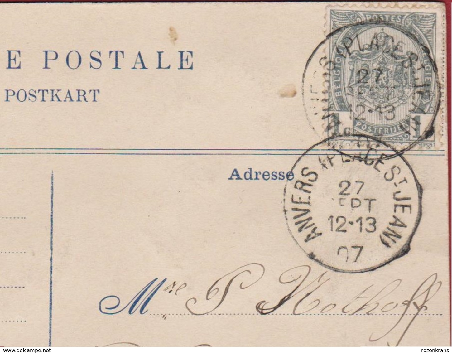 Postzegel Met Stempel Postkantoor Sint St Jansplein Antwerpen Anvers Place Jean Carte Fantaisie Viooltje Flower Fleur - Sonstige & Ohne Zuordnung