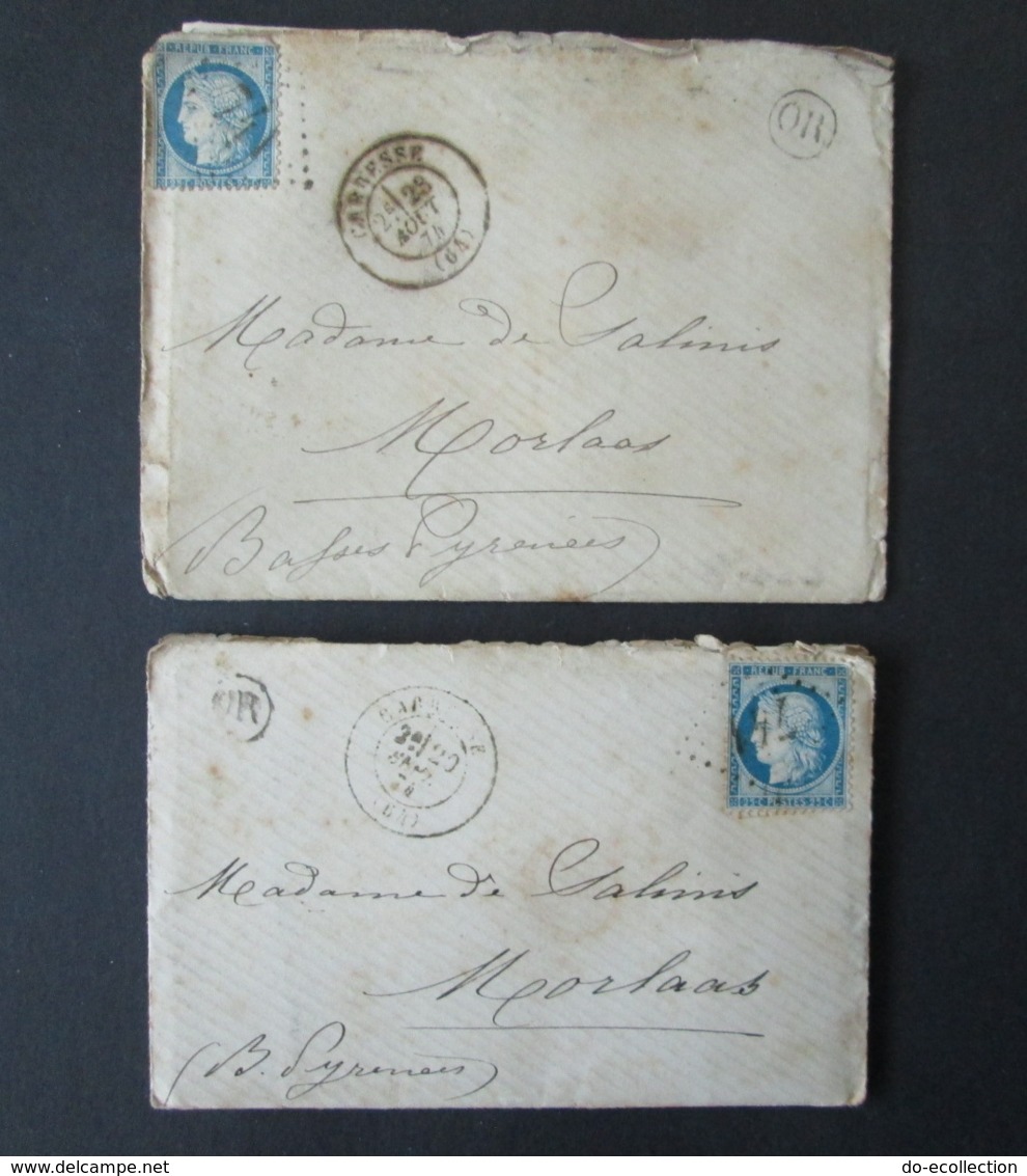 FRANCE 2 Lettres 1874 OR Timbre Cérès GC 741 CARRESSE CASSABER Pyrénées-Atlantiques Dépt 64 Lettre à Mme De Salinis - 1871-1875 Cérès