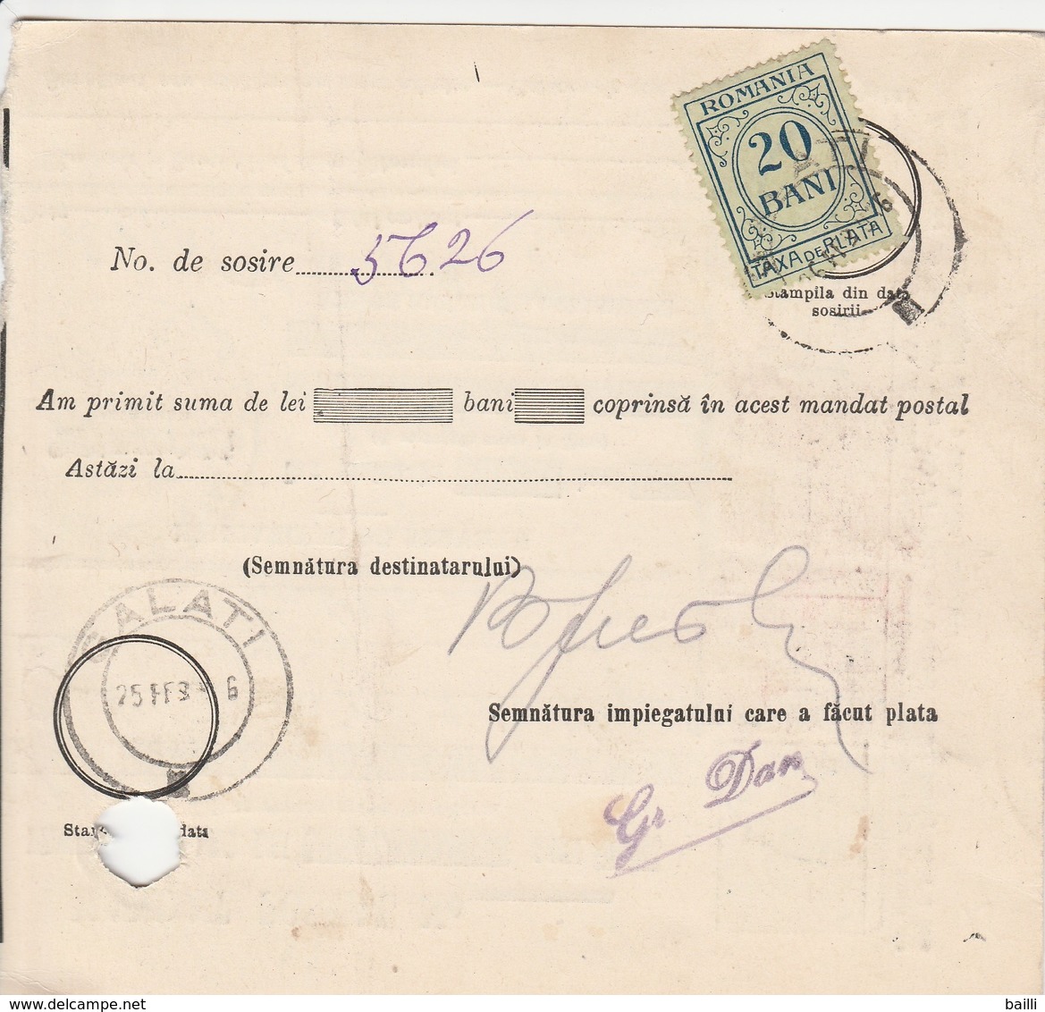 Roumanie Mandat Postal 1916 - Briefe U. Dokumente