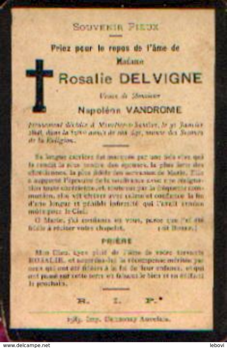 Souvenir Mortuaire DELVIGNE Rosalie (1809-1898) Vve VANDROME, N. Morte à MOUSTIER-SUR-SAMBRE - Devotion Images