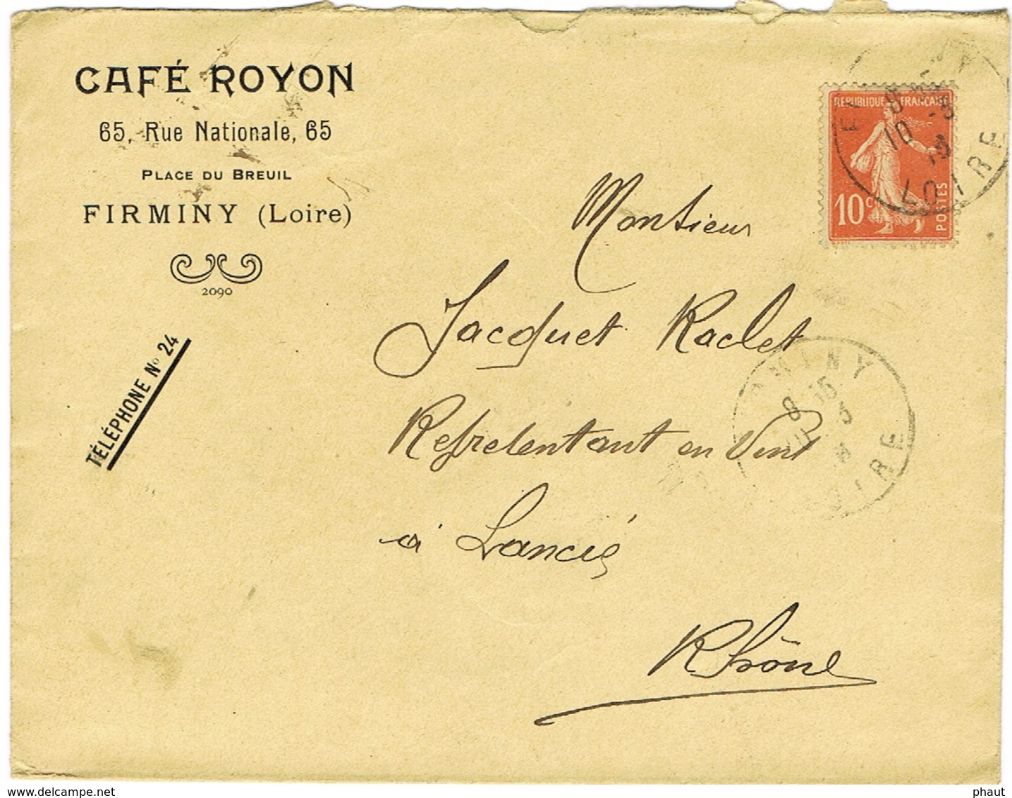 ENVELOPPE  A EN-TETE CAFE ROYON FIRMINY LOIRE - 1877-1920: Période Semi Moderne