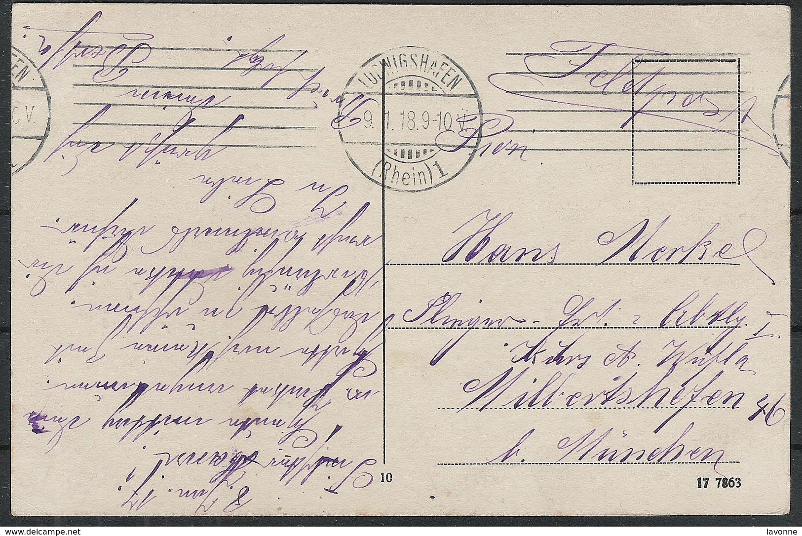 Ludwigshafen, BASF, Feldpost 1918, Schiffe, Rhein - Nach Milbertshofen - Alte Sw Karte - Ludwigshafen