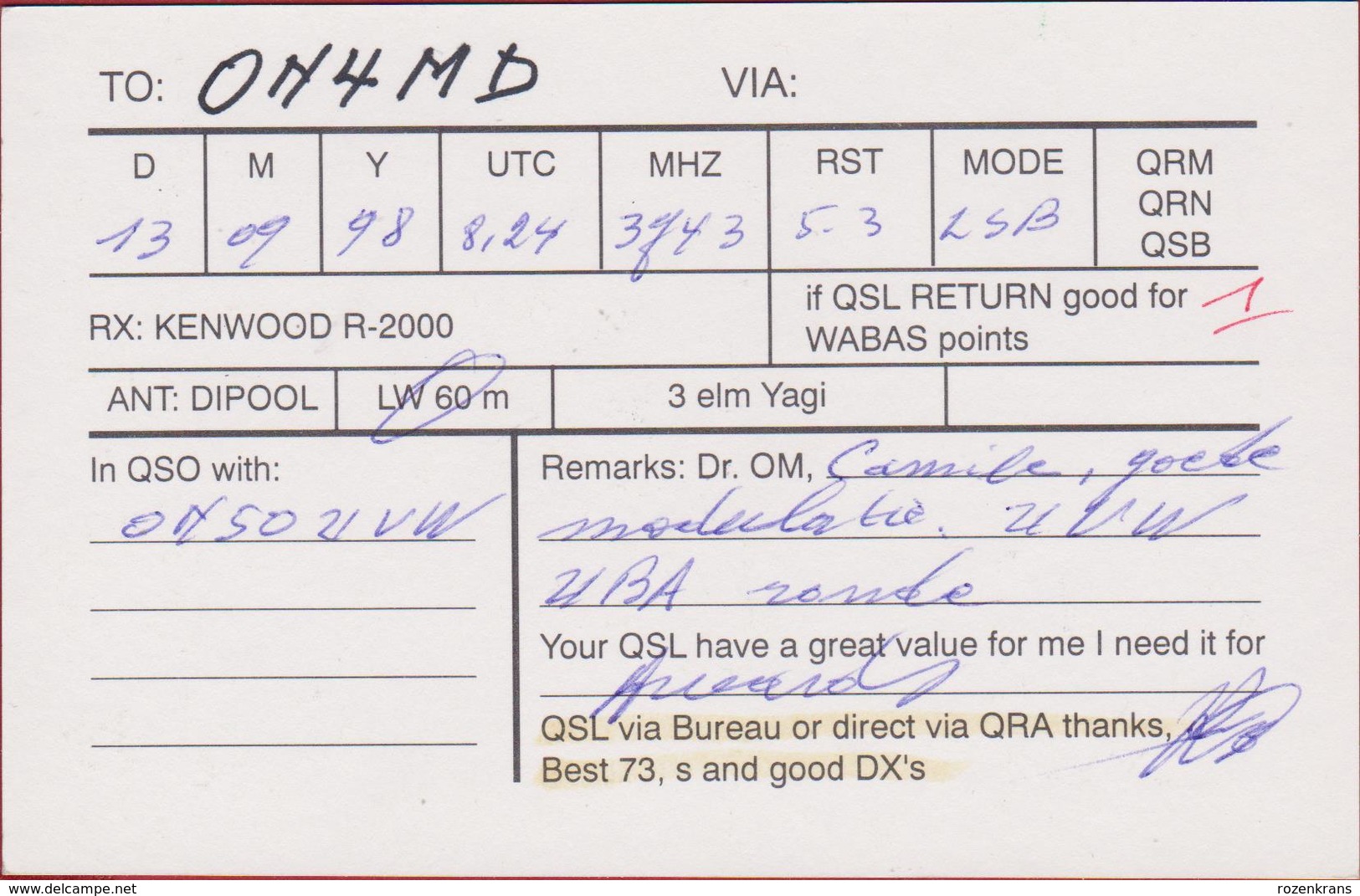 QSL Card Amateur Radio Beernem 1998 West-Vlaanderen Wapen Heraldiek Heraldry - Amateurfunk