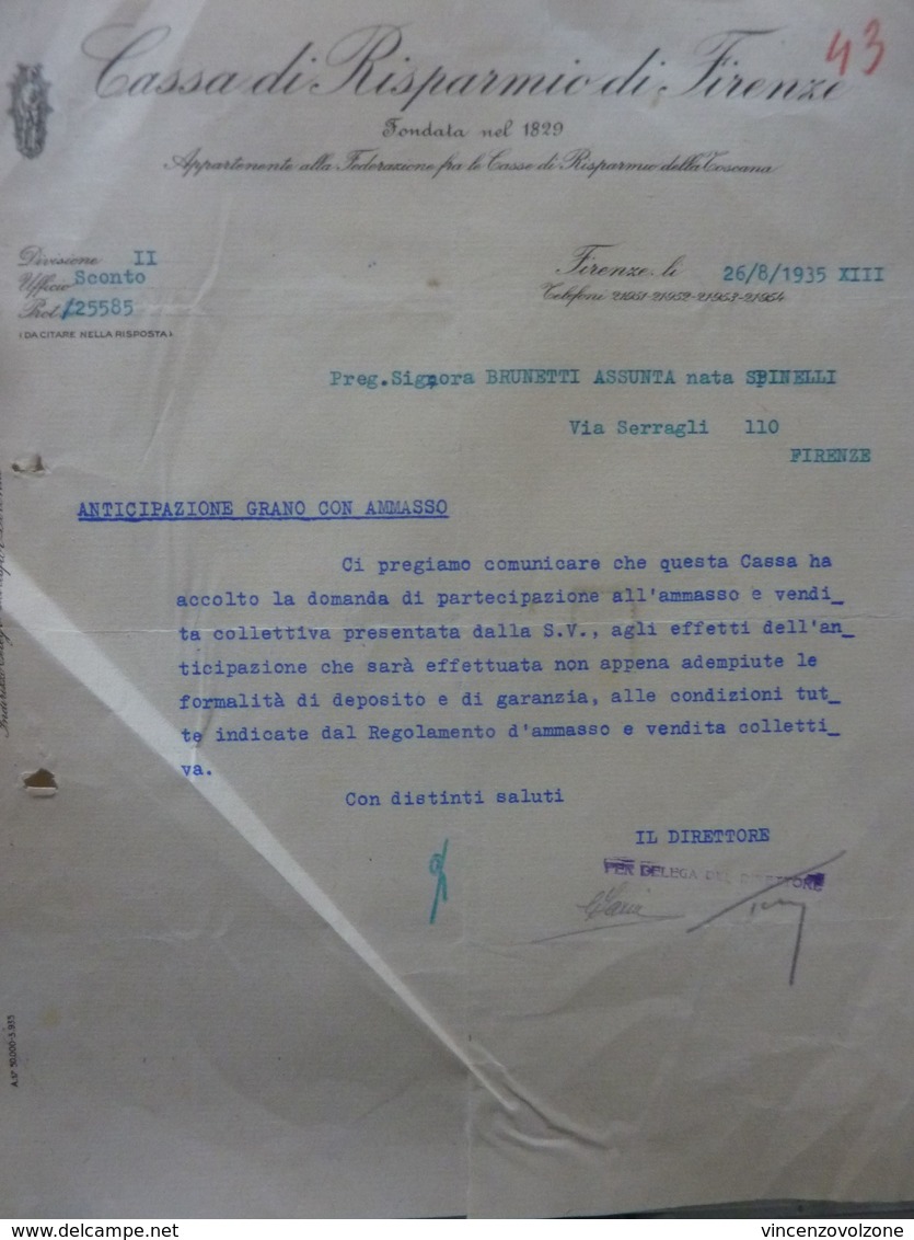 Lettera Commerciale "CASSA DI RISPARMIO DI FIRENZE" 26 Agosto 1935 - Italie