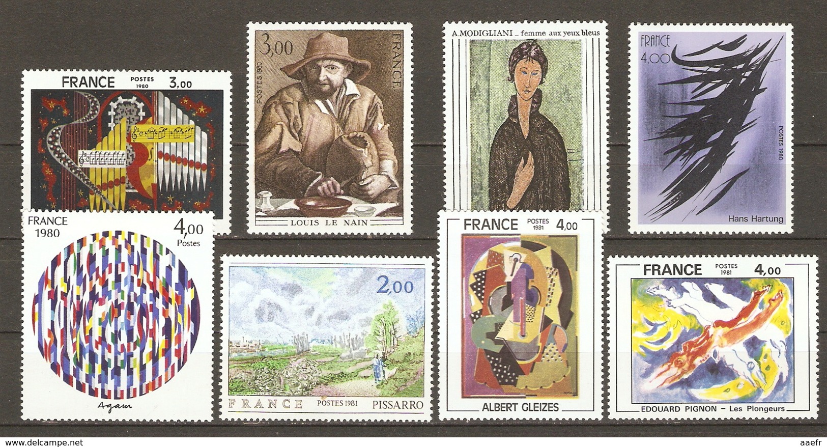 France 1980/83 - Tableaux - Petit Lot De 18 MNH - 5 Séries Complètes 2107/10 - 2136/37 - 2168/69 - 2210/11 - 2263/65 - Vrac (max 999 Timbres)