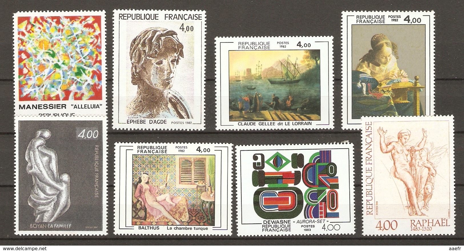 France 1980/83 - Tableaux - Petit Lot De 18 MNH - 5 Séries Complètes 2107/10 - 2136/37 - 2168/69 - 2210/11 - 2263/65 - Vrac (max 999 Timbres)