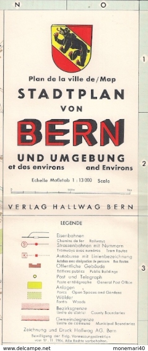 BERN (SUISSE) - PLAN DE LA VILLE Avec UN LIVRET Contenant La LISTE DES RUES (1966) - Autres & Non Classés