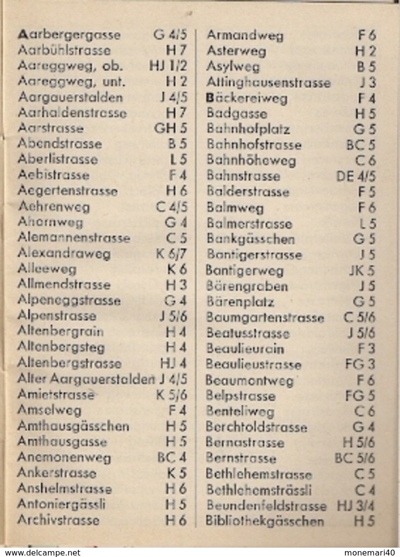 BERN (SUISSE) - PLAN DE LA VILLE avec UN LIVRET contenant la LISTE DES RUES (1966)