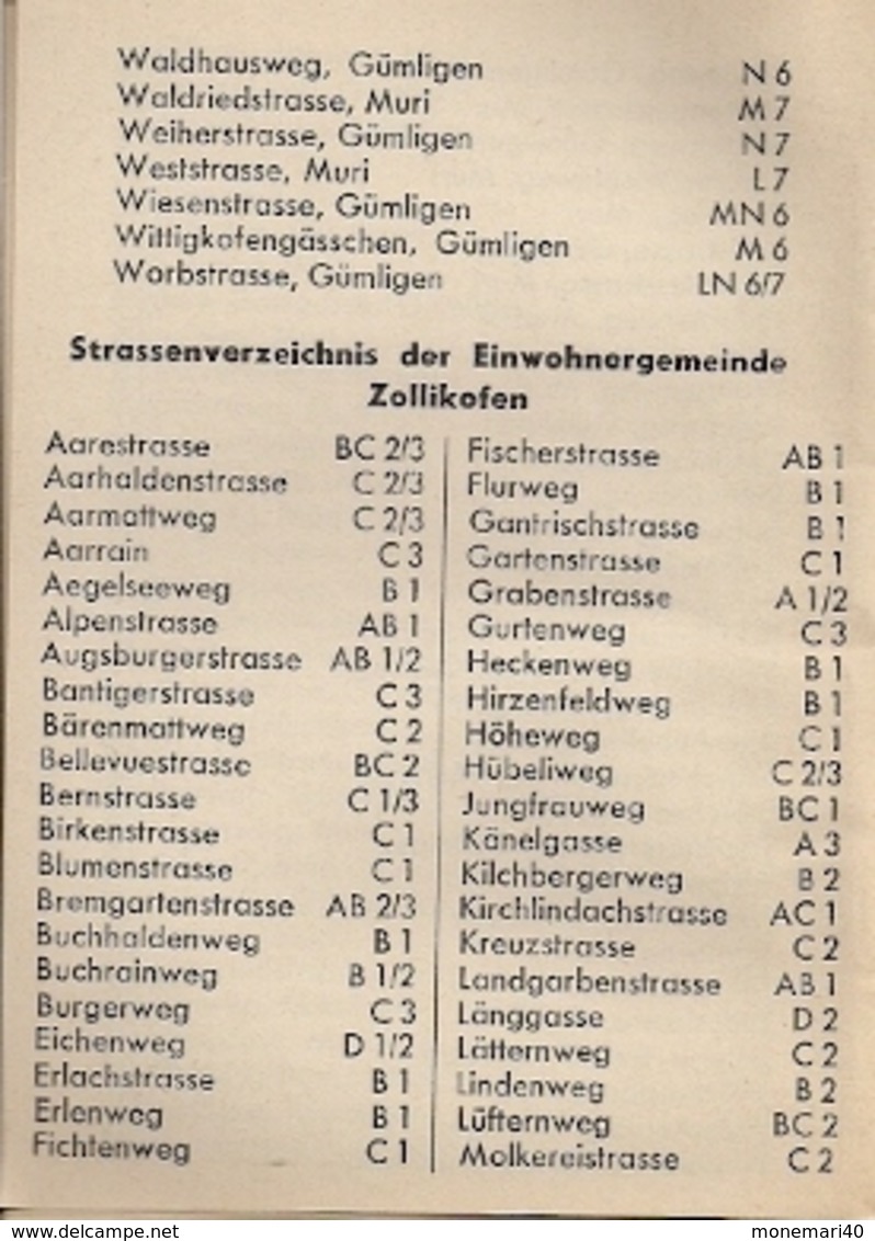 BERN (SUISSE) - PLAN DE LA VILLE avec UN LIVRET contenant la LISTE DES RUES (1966)