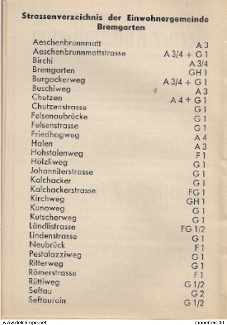 BERN (SUISSE) - PLAN DE LA VILLE avec UN LIVRET contenant la LISTE DES RUES (1966)