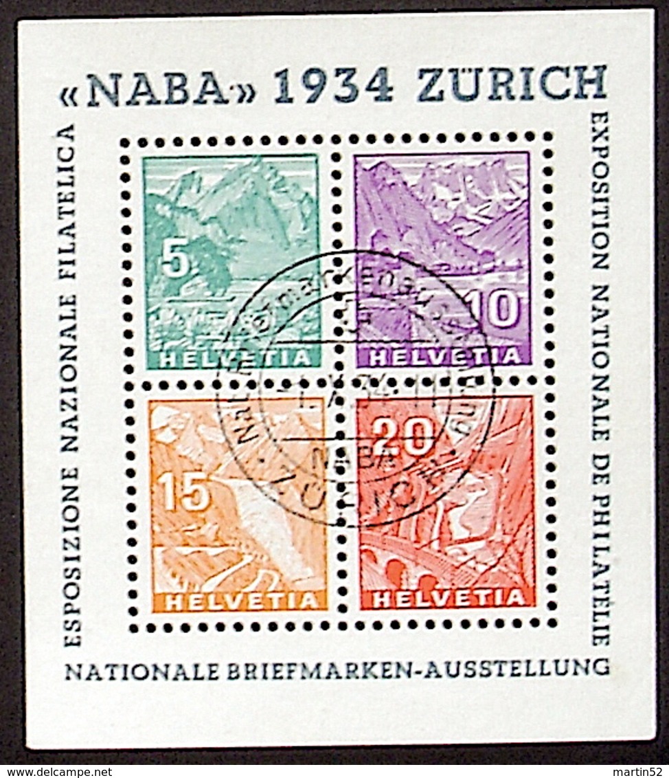 Schweiz Suisse Expo "NABA 1934" Zumstein WIII-1 Michel Block Yvert 1 BF 1 Mit O ZÜRICH 1.X.34  Plus Ausstellung-Vignette - Blocs & Feuillets