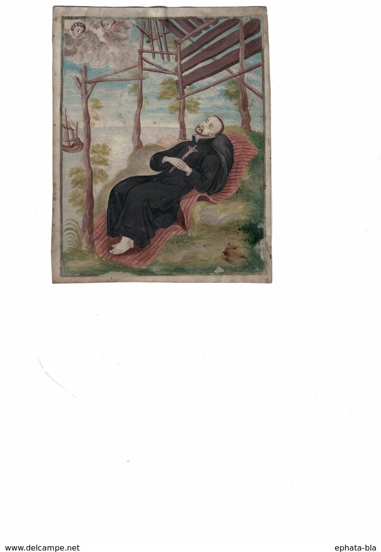 Saint François Xavier Evangélisateur Du Japon En 1549, Gouache Original - Images Religieuses