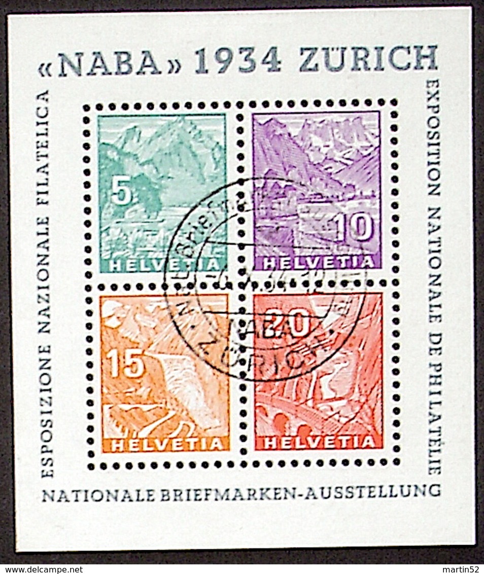 Schweiz Suisse Expo "NABA 1934" Zumstein WIII-1 Michel Block Yvert 1 BF 1 Mit O ZÜRICH 6.X.34  Minus 10% Für Evertnn - Blocs & Feuillets