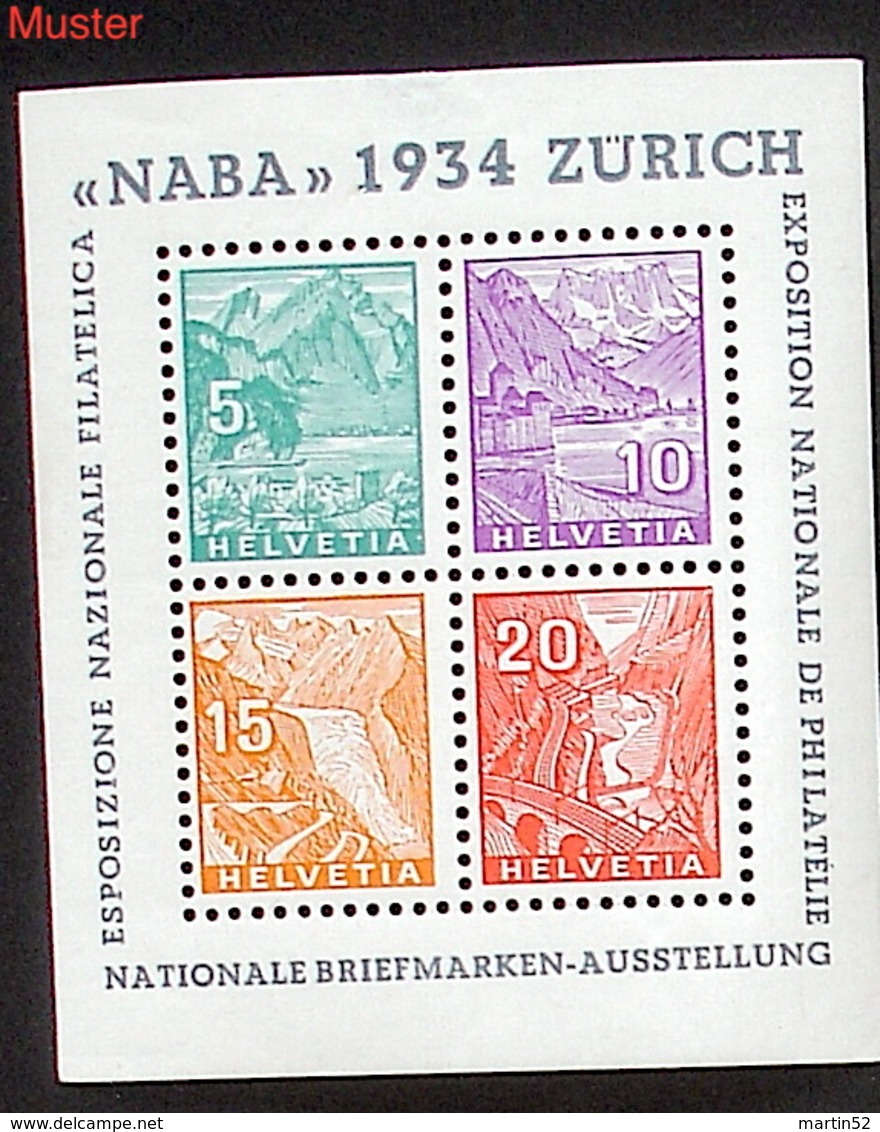 Schweiz Suisse Expo "NABA 1934" Zumstein WIII-1 Michel Block Yvert 1 BF 1 Mit O BASEL 19.VII.36 Mit Attest EBEL Von 1967 - Errores & Curiosidades
