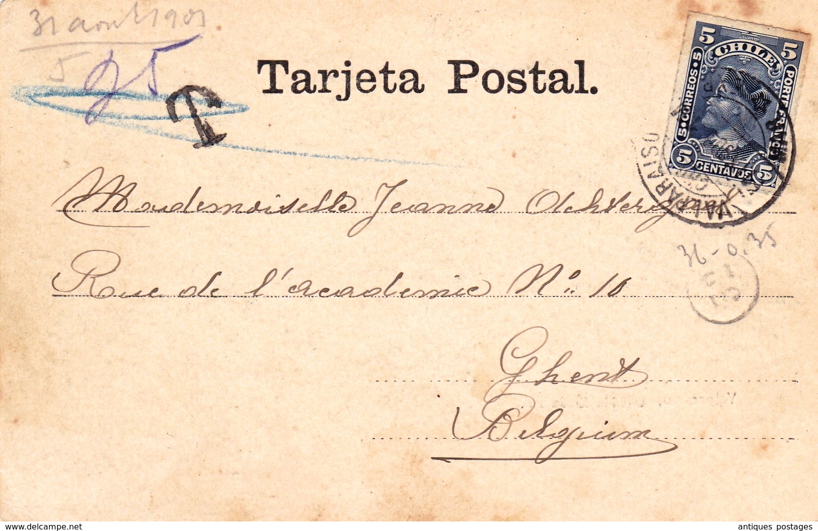 Tarjeta Postal Valparaiso Avenida Errazuriz Chili Chile Belgique Gent Gand - Chili