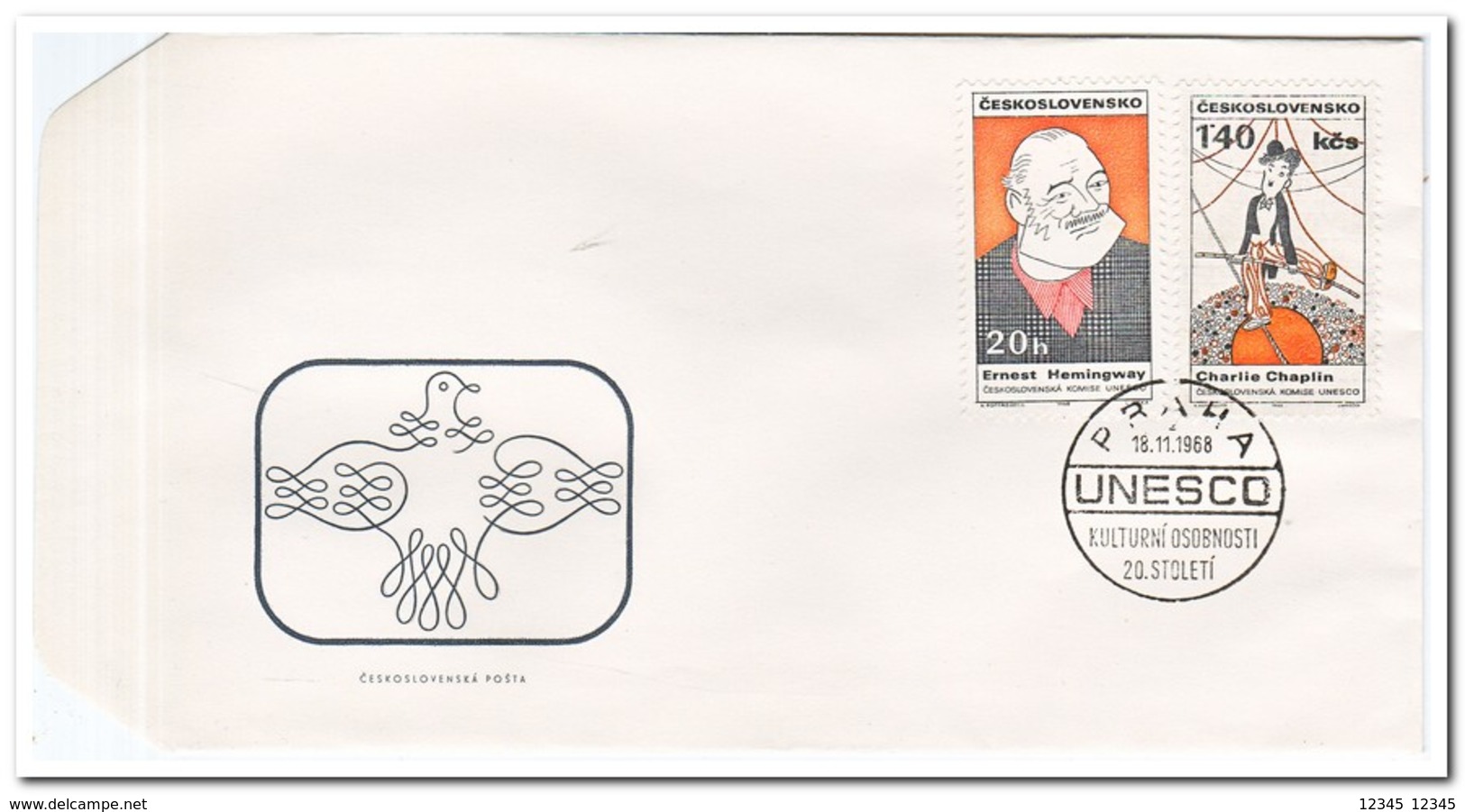 Tsjechoslowakije 1968, FDC, Personalities Of Culture In Cartoon - FDC