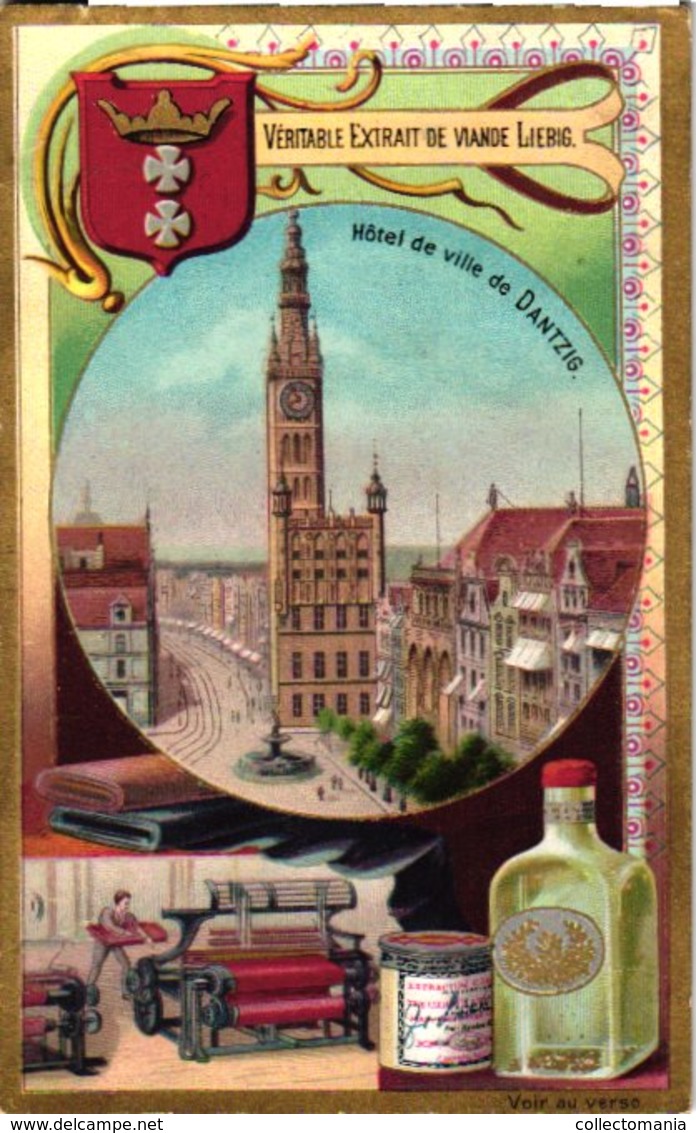 0487   Liebig 6 Cards--C1896 German Town Halls-Hôtel de Ville-Brunswick-Breslau-Lubeck-Köln-Hamburg-Danzig